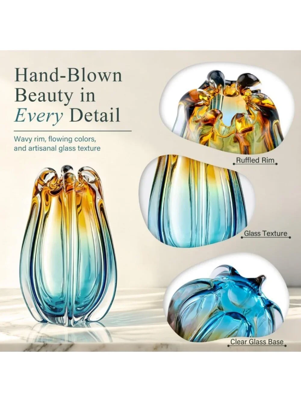 Unique Hand Blown Glass Vase, 9.45